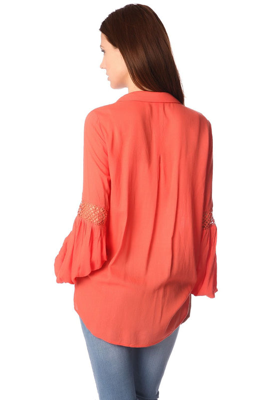 Orange blouse with wrap front and draped detail - Blouses