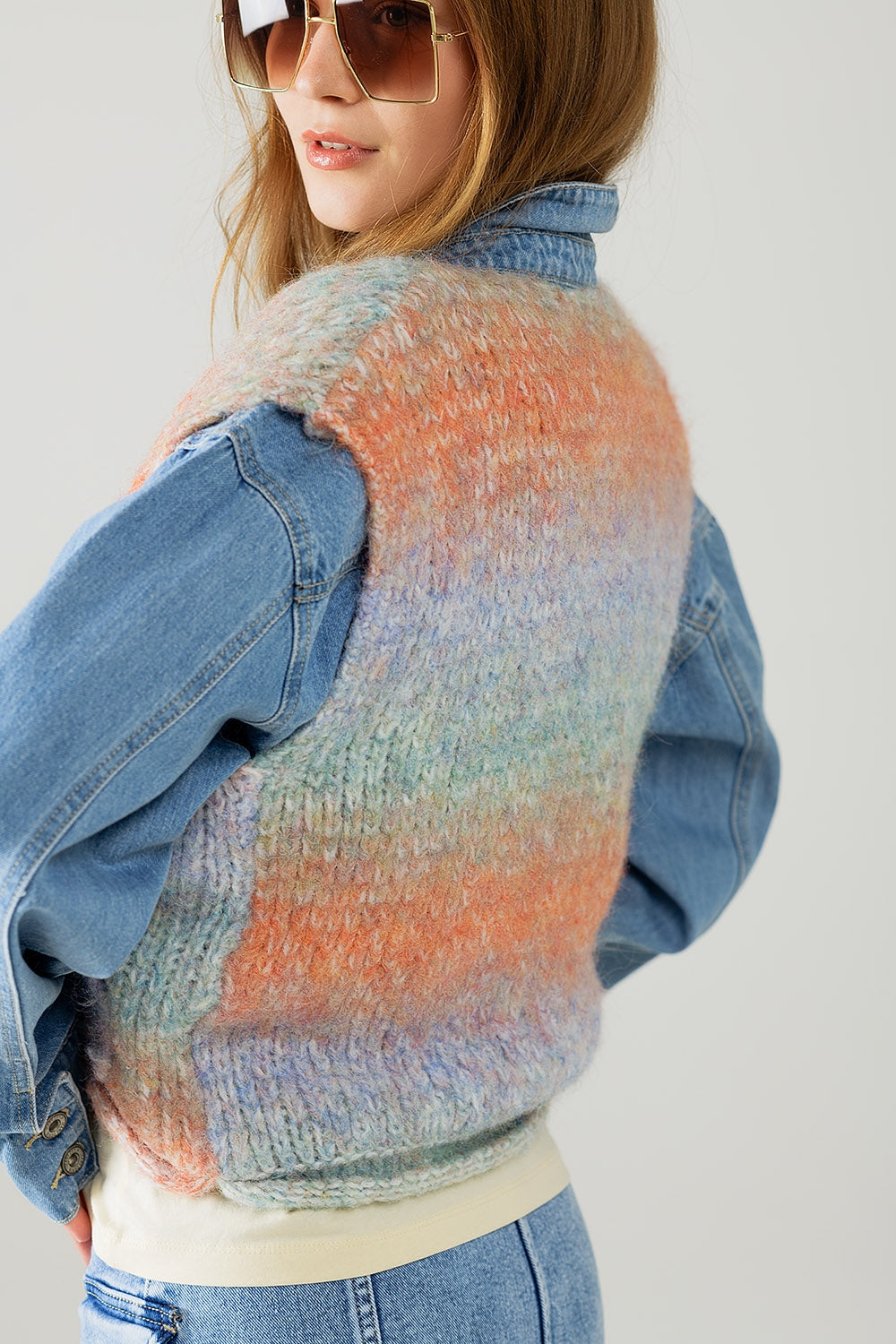Orange gradient knitted vest with gold buttons - Jumpers