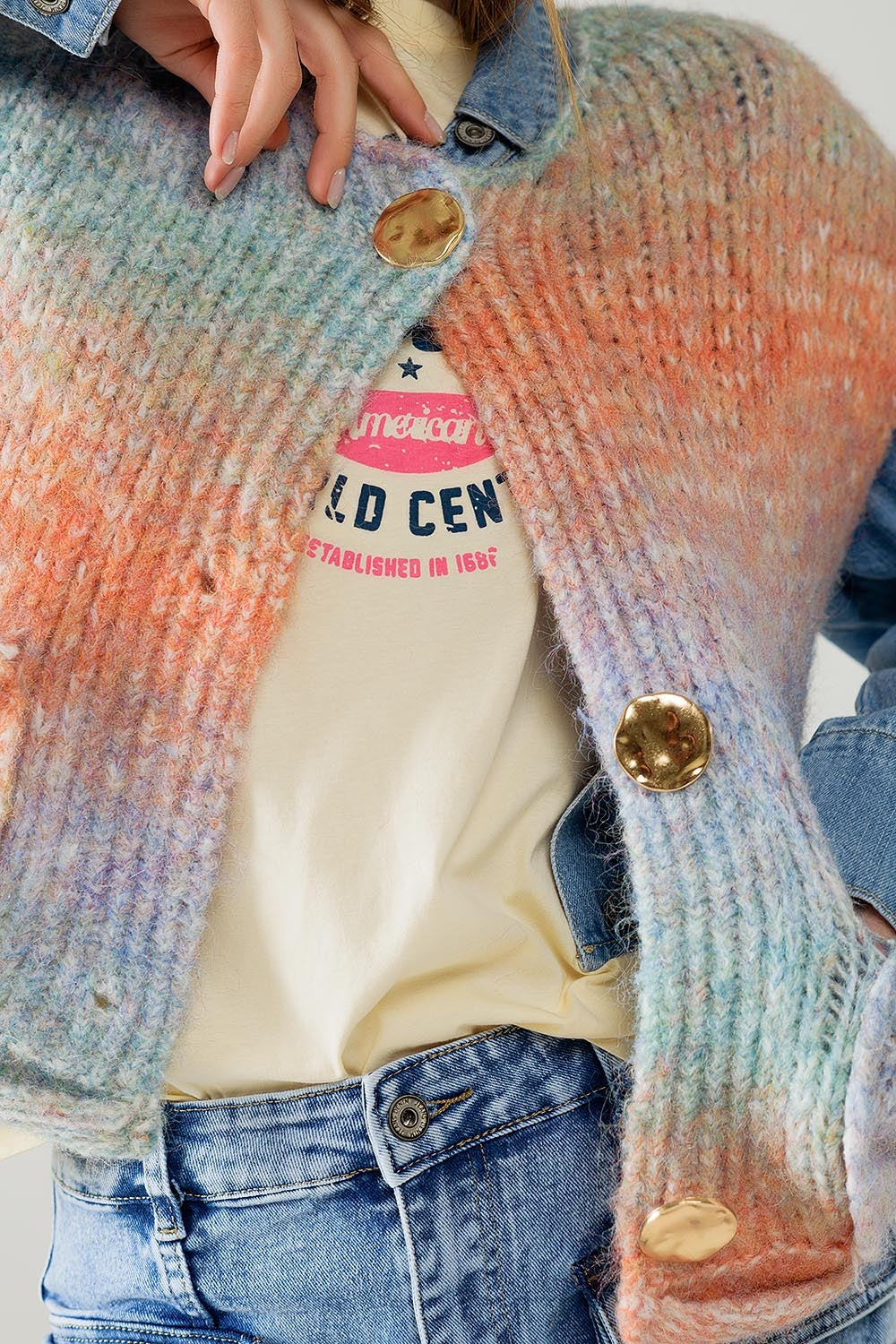 Orange gradient knitted vest with gold buttons - Jumpers
