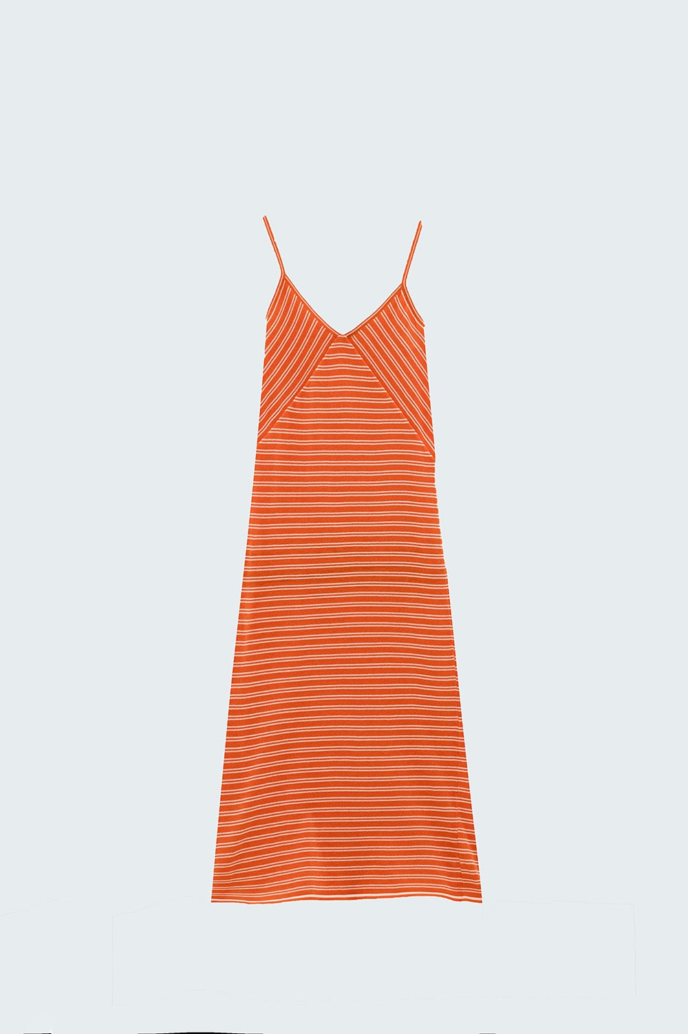 Orange Midi Dress With Stripes And Spaghetti Straps Q2 Dresses BoutiqueLua