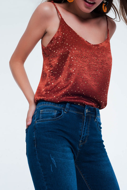 Orange polka dot strappy cami top - Cami Tops