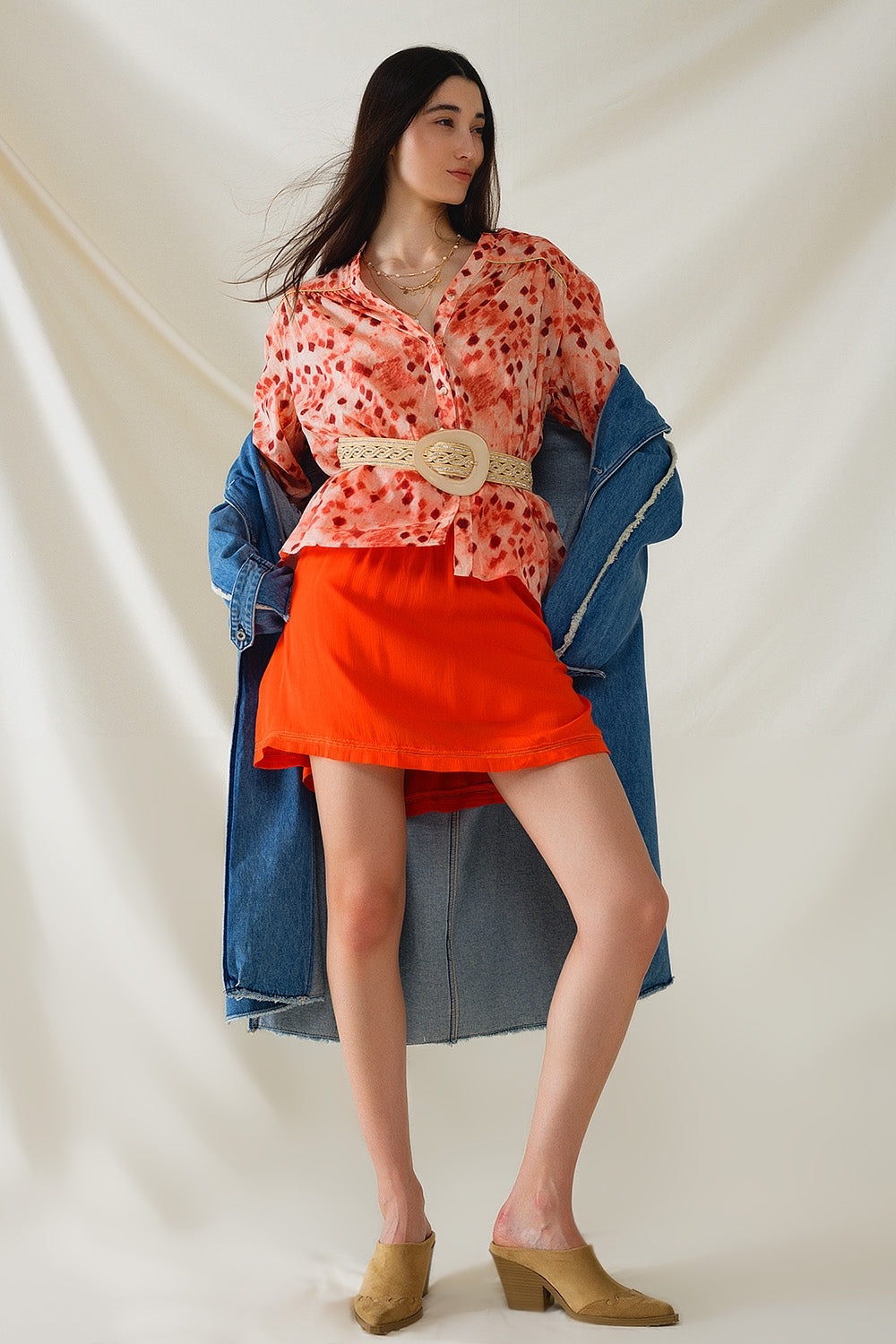 Orange Shirt With Abstract Print And 3/4 Length Sleeves - Shirts