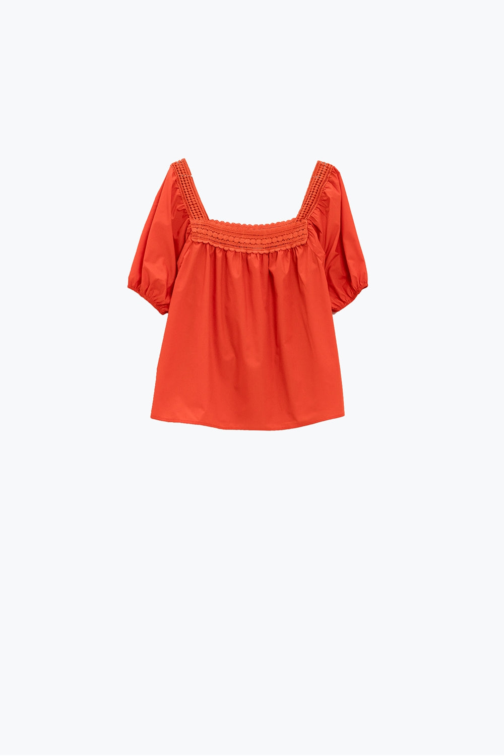 Orange Top With Square Neckline And Short Sleeves - Tops