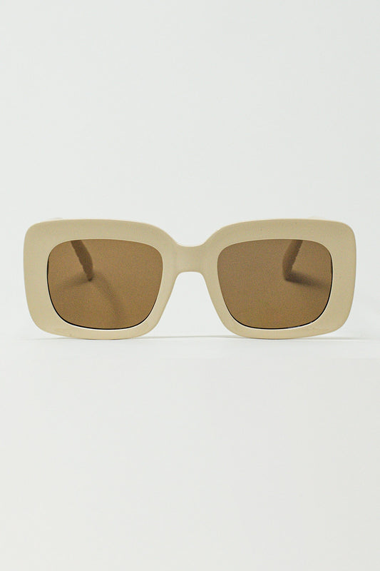 Oval Sunglasses With Smoke Lens In Beige - Sunglasses