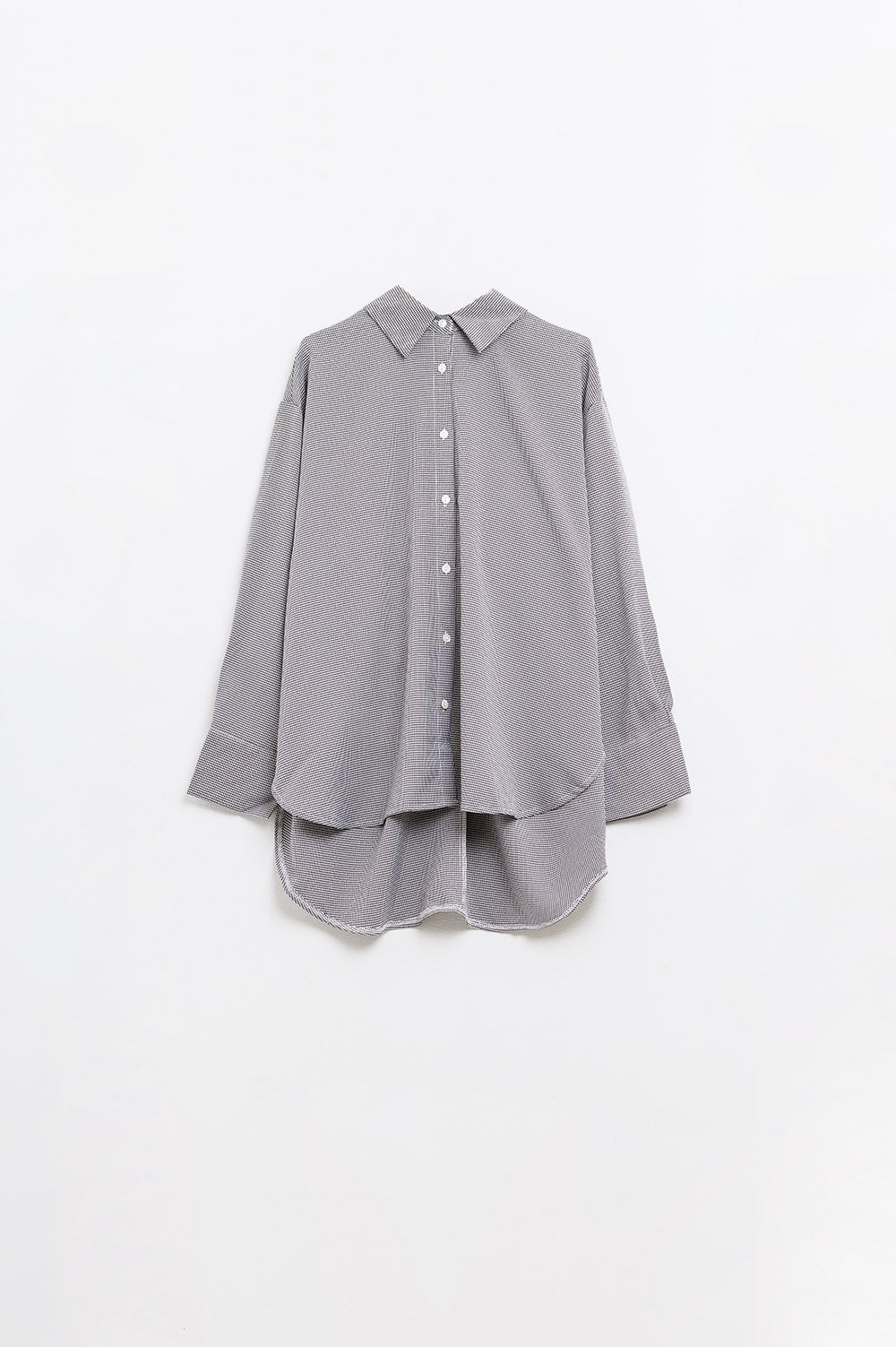 Oversize Gingham Shirt With Bow Detail in Black and White - Polos