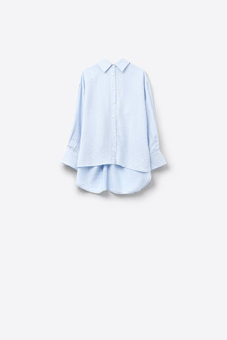 oversized baby blue shirt with bow in the back