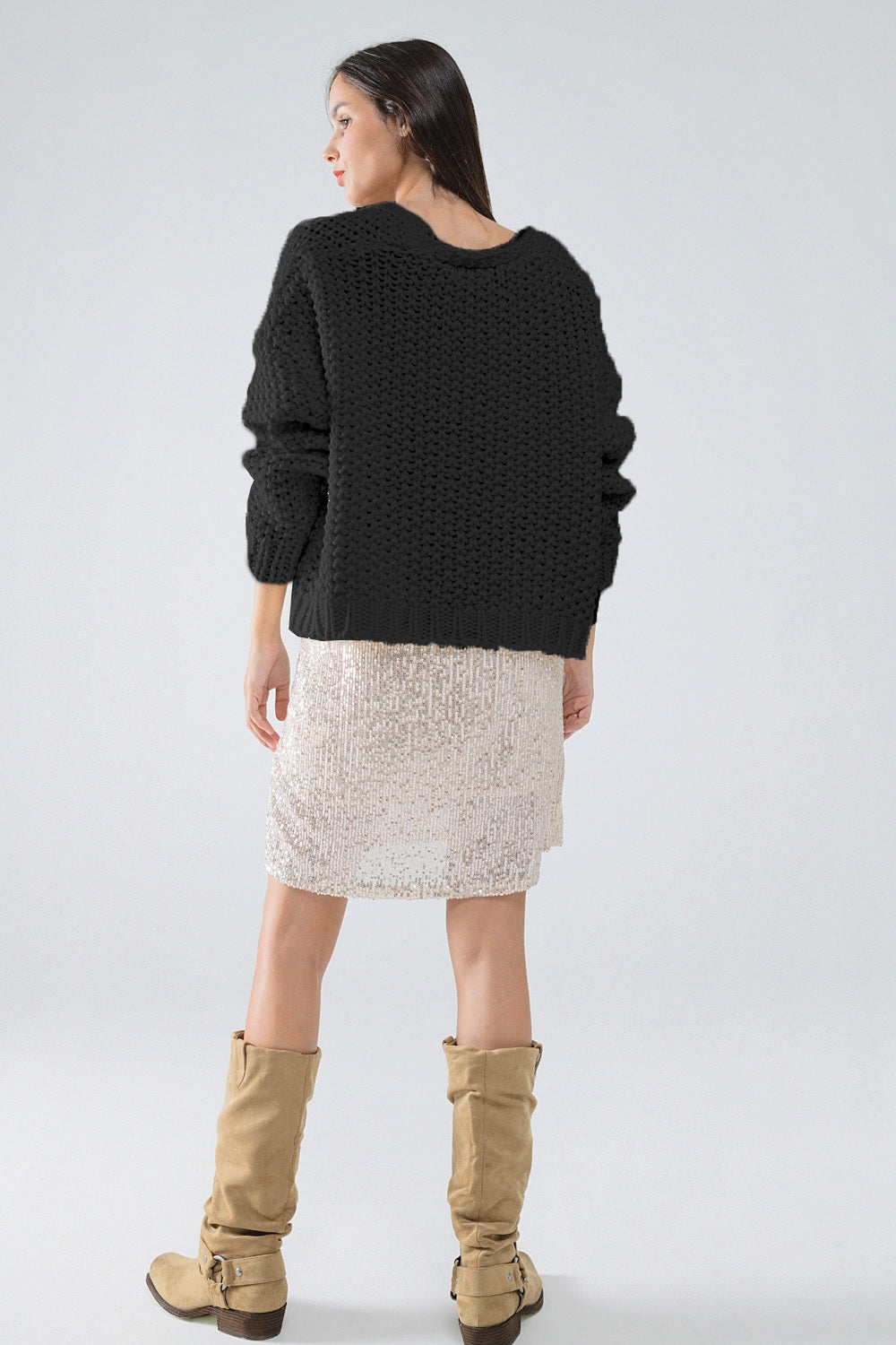 Veste oversize en grosse maille noire avec poches