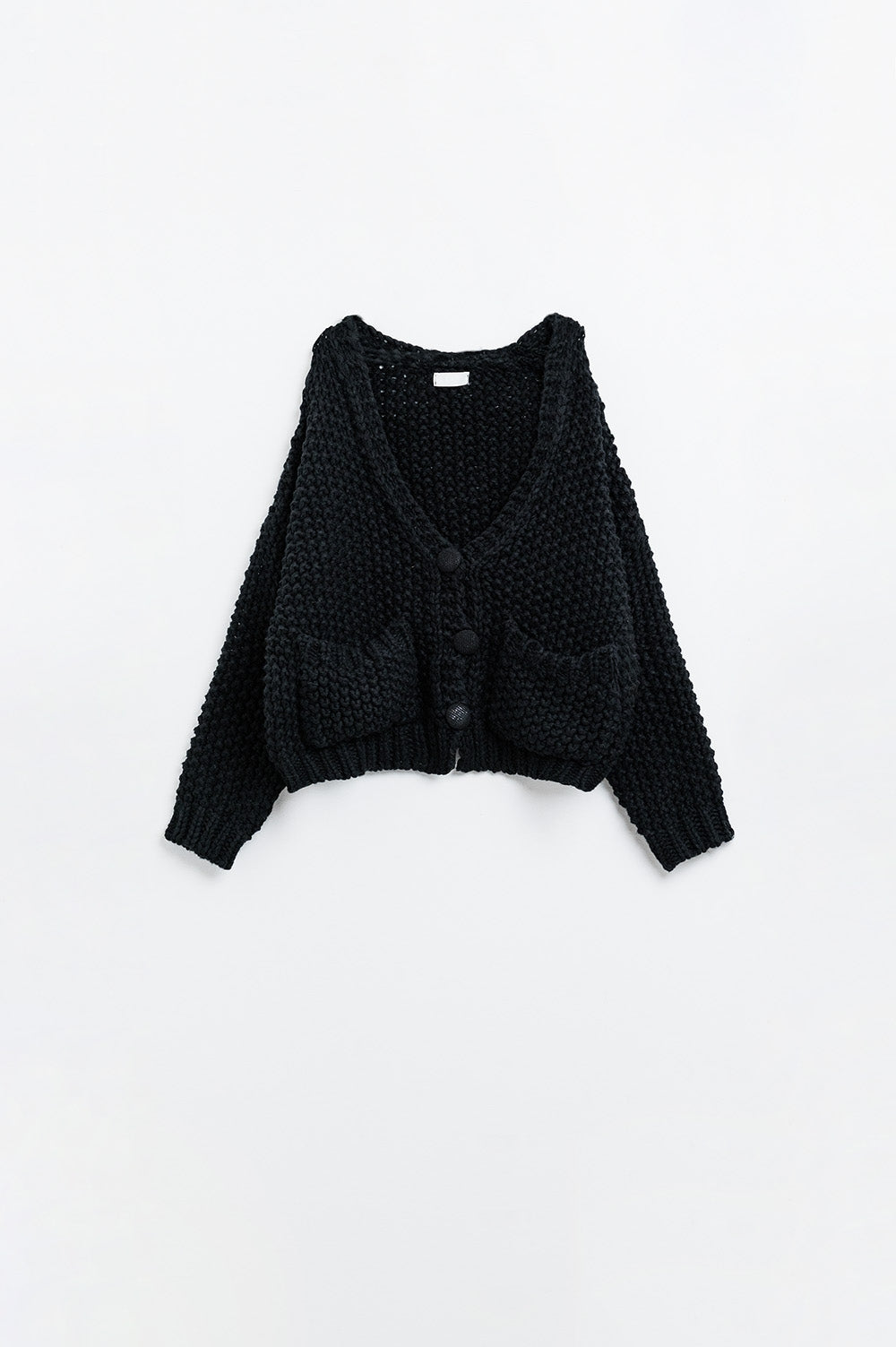 Veste oversize en grosse maille noire avec poches