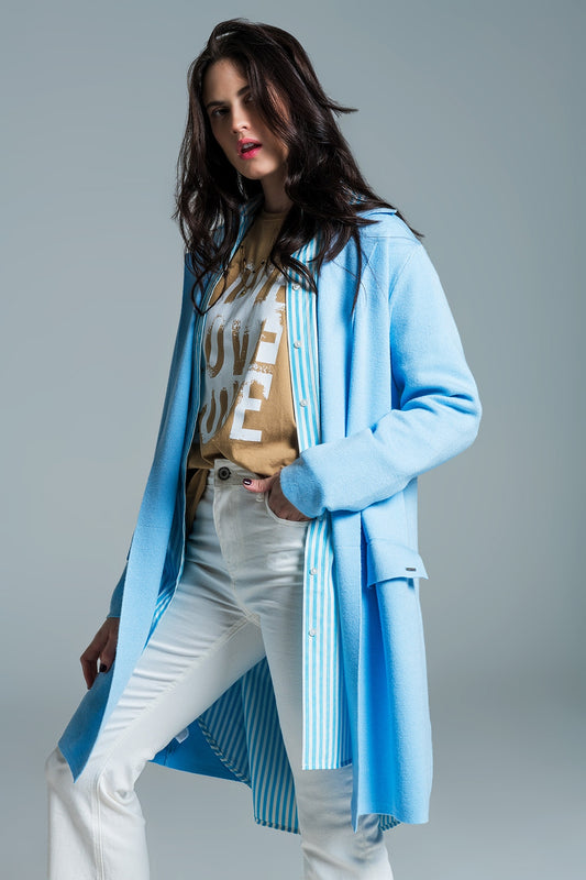 Oversized collar maxi cardigan in baby blue - Cardigans