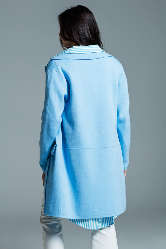 Oversized collar maxi cardigan in baby blue - Cardigans