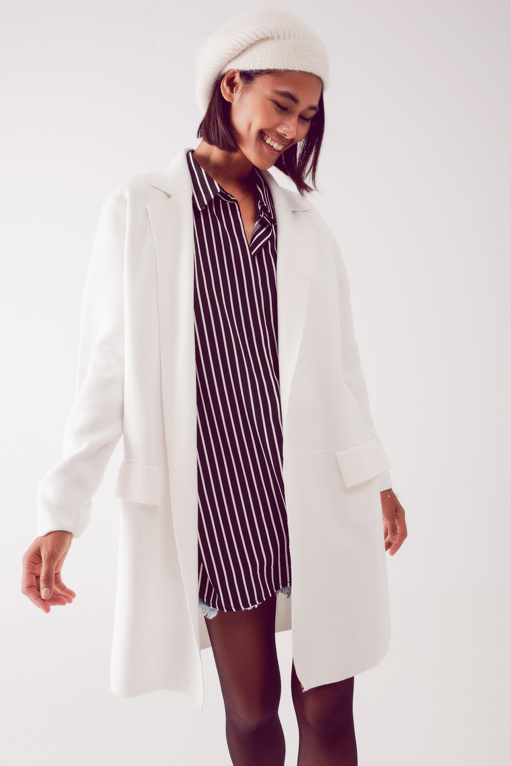 oversized collar maxi cardigan in cream Q2 Coats and Jackets BoutiqueLua