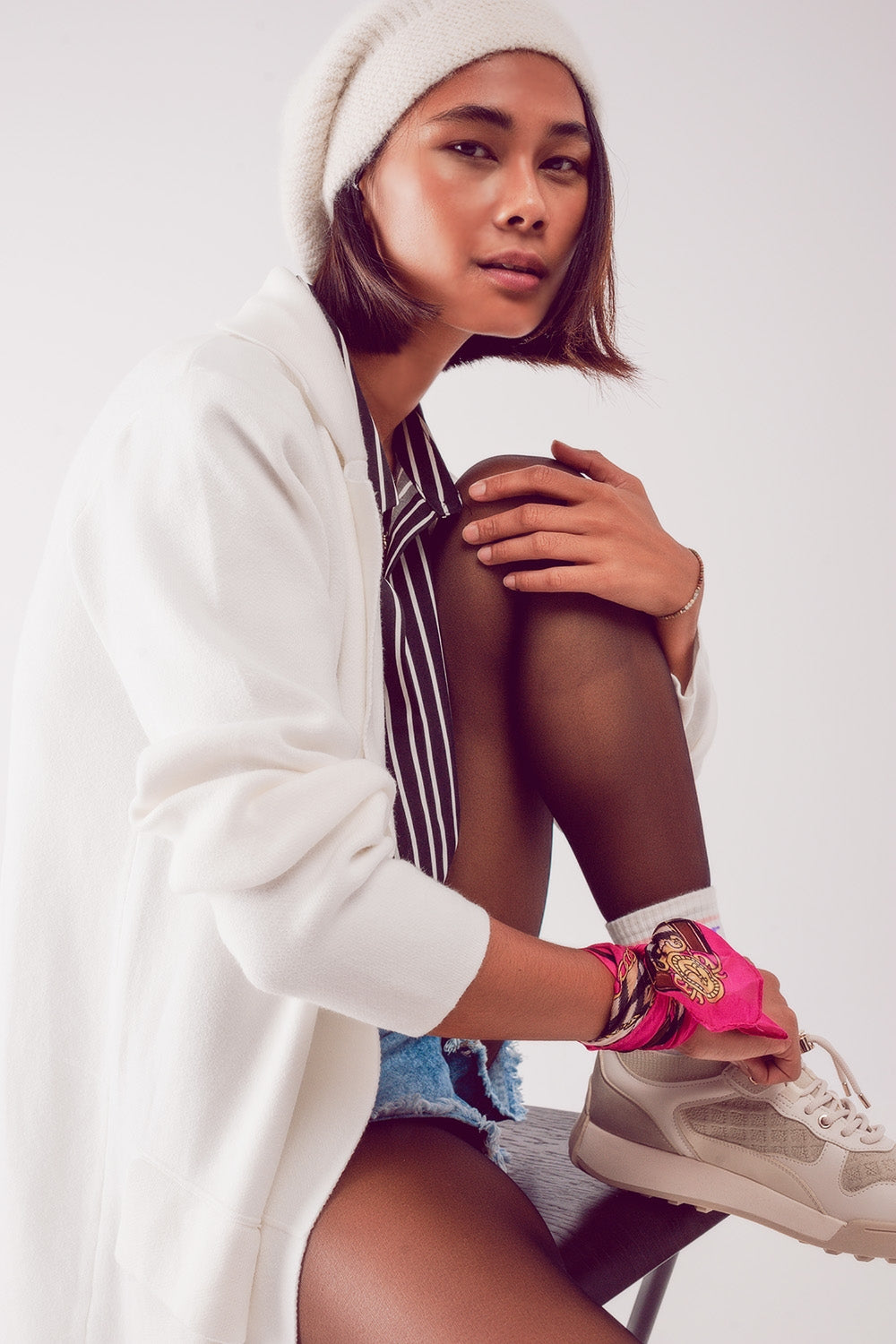 oversized collar maxi cardigan in cream Q2 Coats and Jackets BoutiqueLua