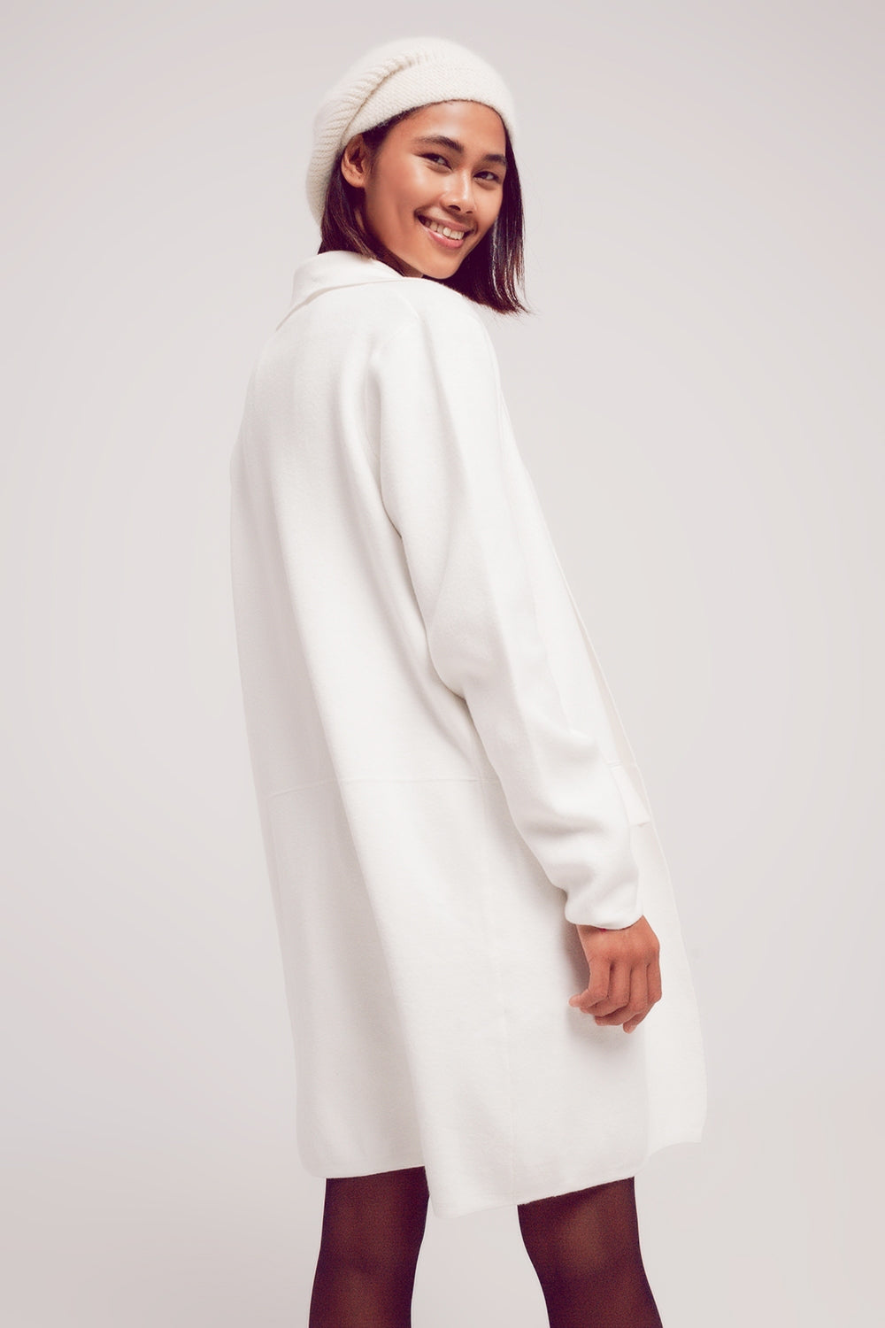 oversized collar maxi cardigan in cream Q2 Coats and Jackets BoutiqueLua