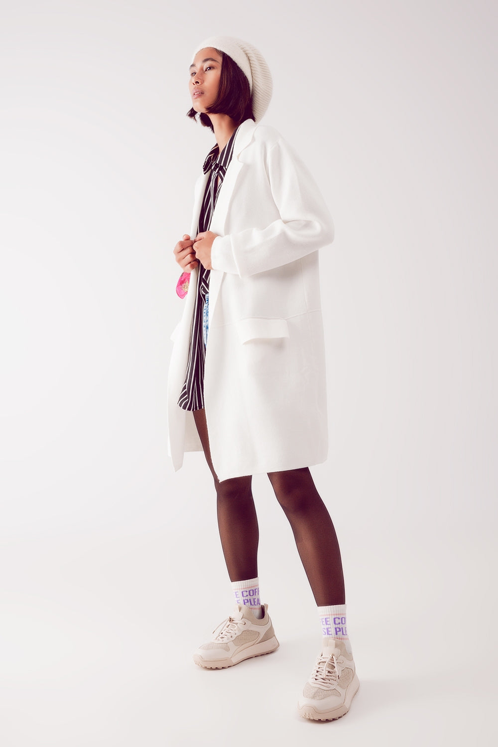 oversized collar maxi cardigan in cream Q2 Coats and Jackets BoutiqueLua