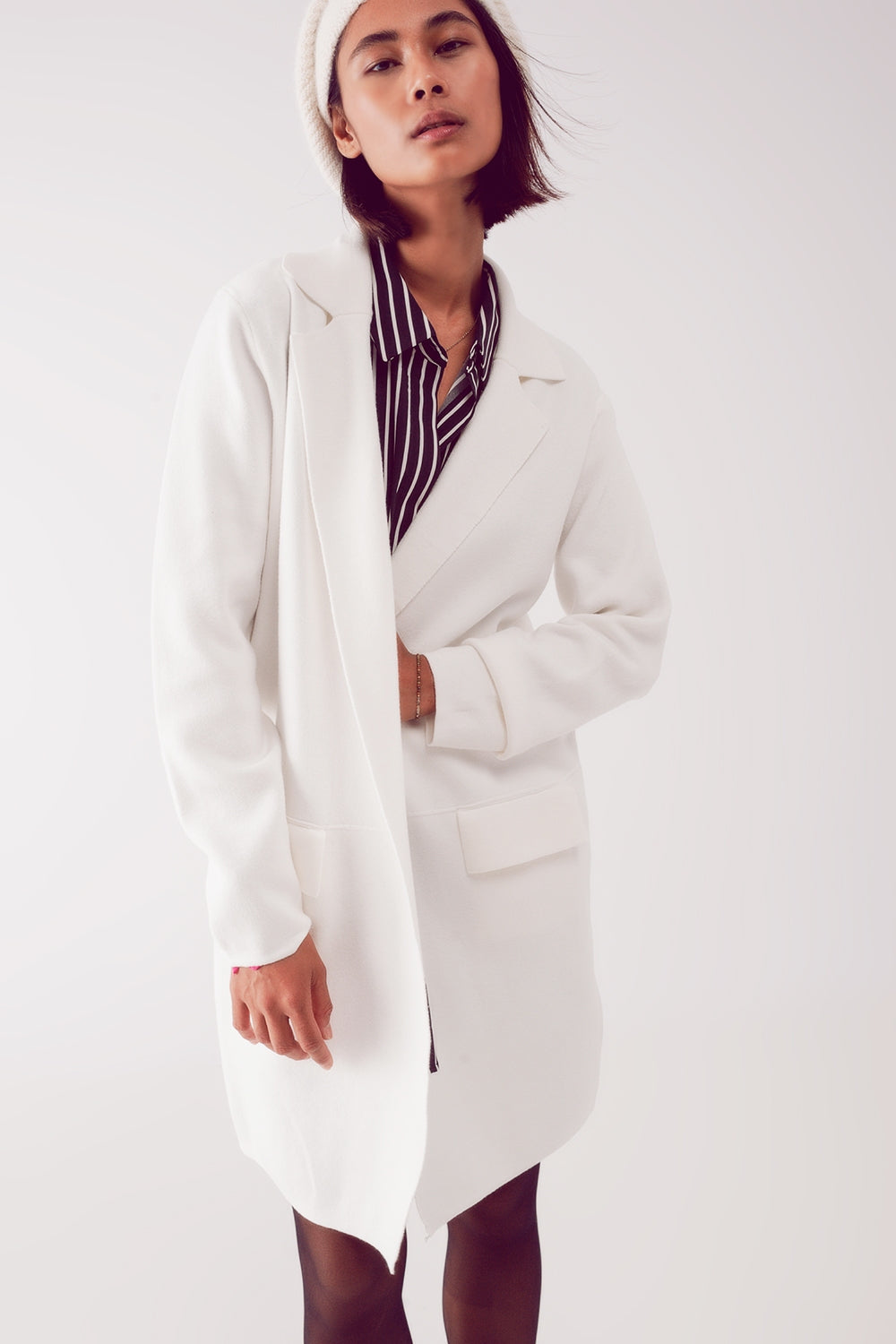 oversized collar maxi cardigan in cream Q2 Coats and Jackets BoutiqueLua