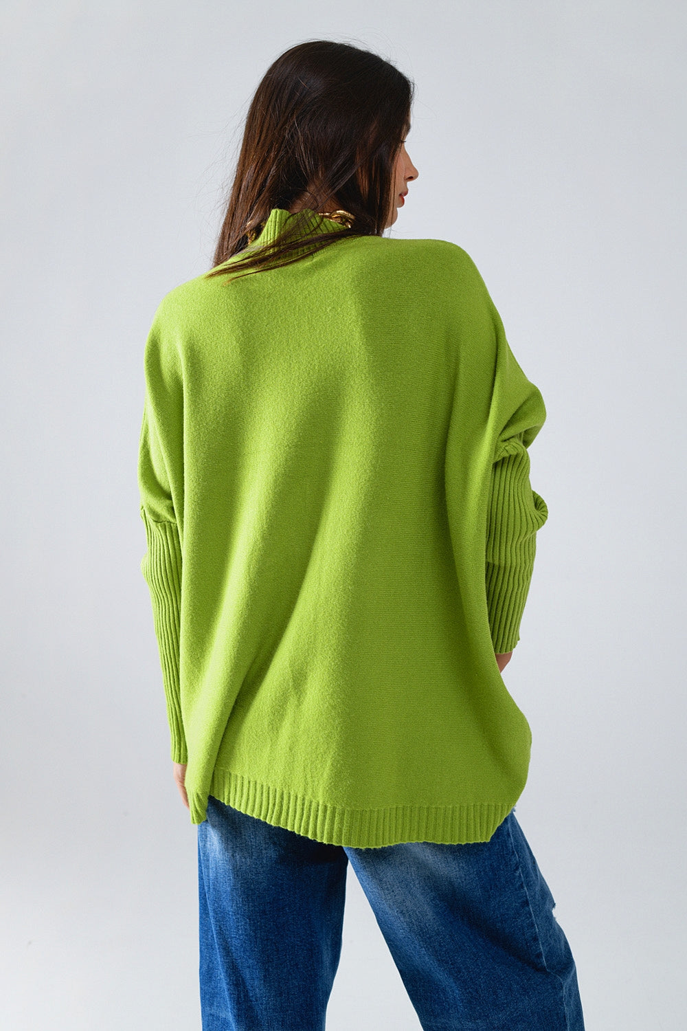 oversized cozy green sweater with ribbed sleeves - Jumpers