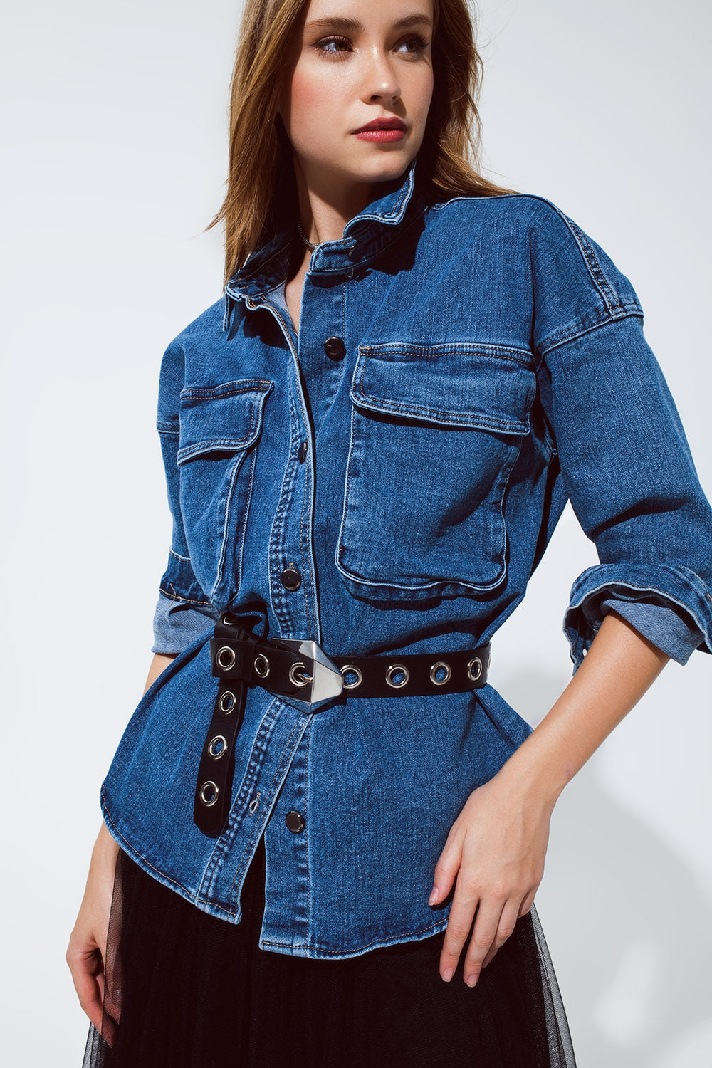 oversized denim jacket with cargo pockets - Jackets