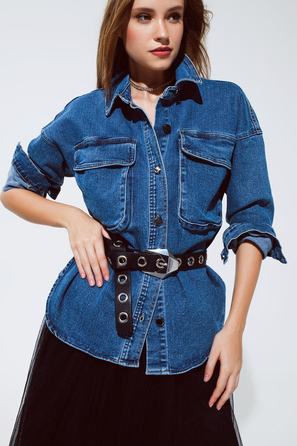oversized denim jacket with cargo pockets - Jackets