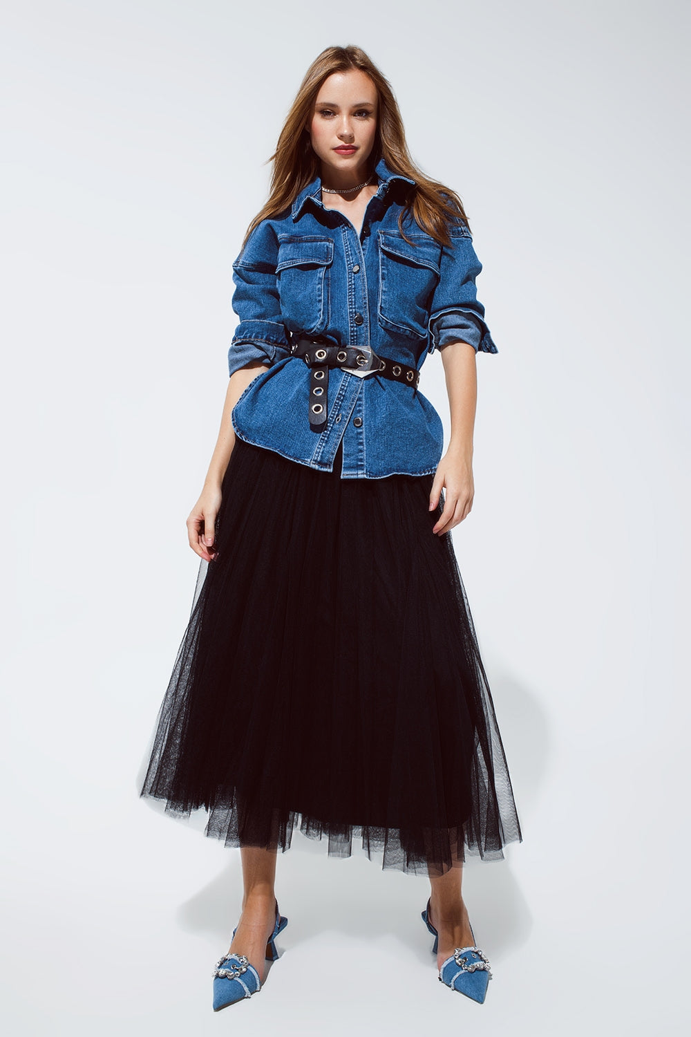 oversized denim jacket with cargo pockets - Jackets
