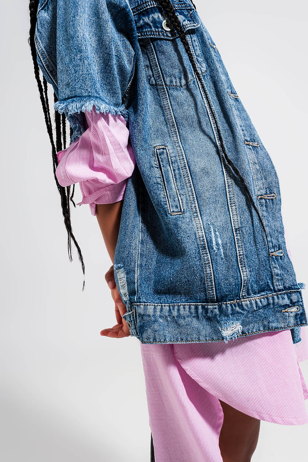 Oversized distressed short sleeves denim jacket Q2 Coats and Jackets BoutiqueLua