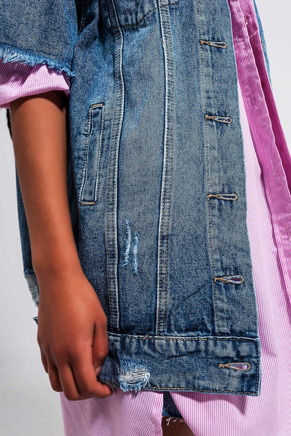 Oversized distressed short sleeves denim jacket Q2 Coats and Jackets BoutiqueLua