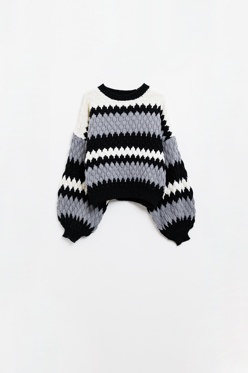 pull surdimensionné à rayures en zigzag gris