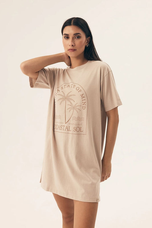 Oversized Nightshirt Dress with Coastal Print beige - Nighties