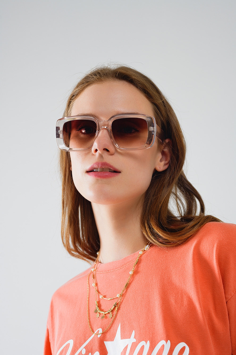 Oversized Rectangular Sunglasses in Transparent White - Sunglasses