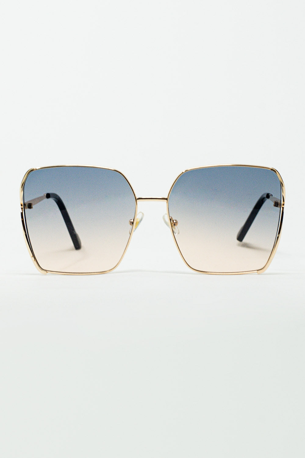 Oversized Square Metal Sunglasses In Blue Gradient Lens - Sunglasses