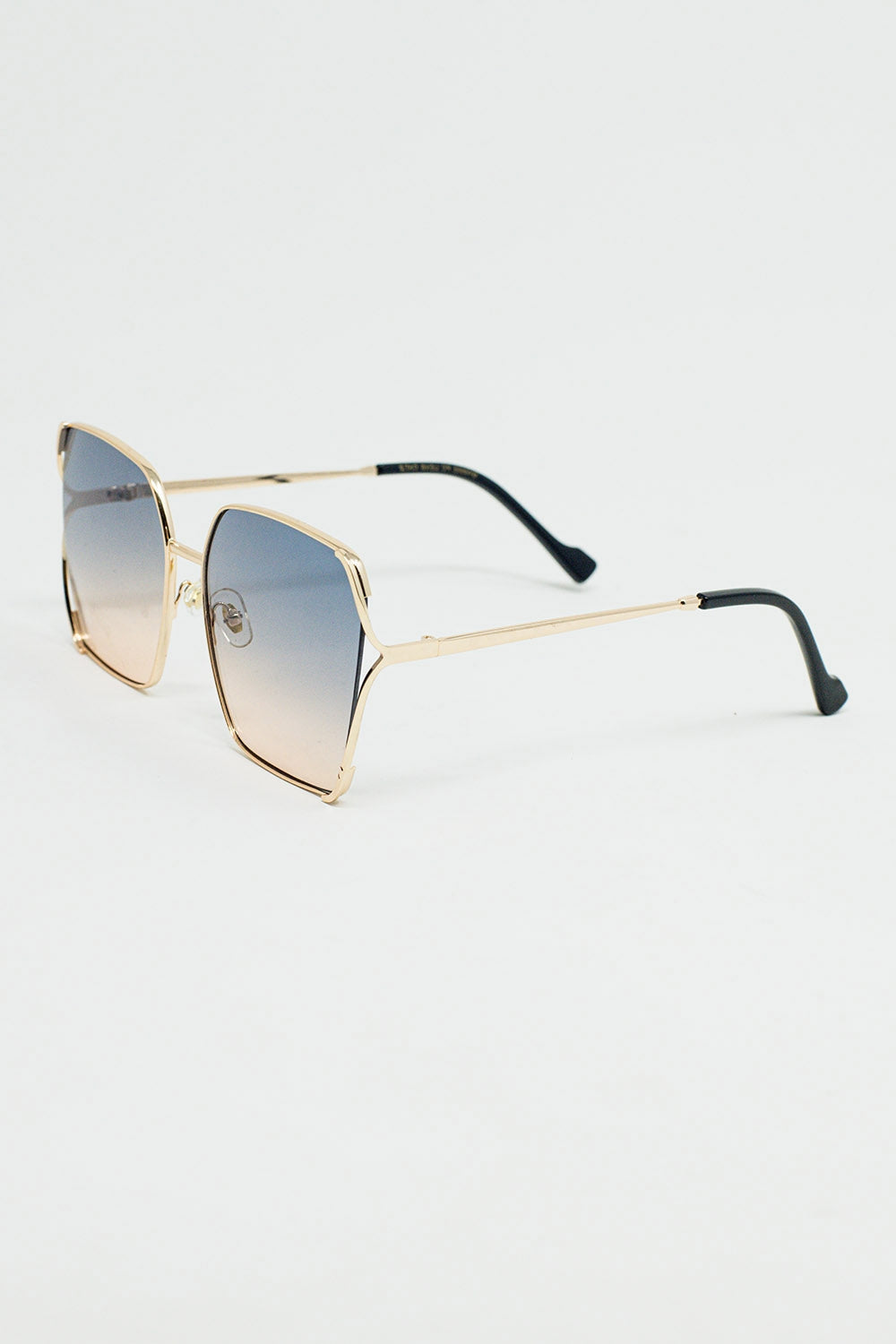 Oversized Square Metal Sunglasses In Blue Gradient Lens - Sunglasses