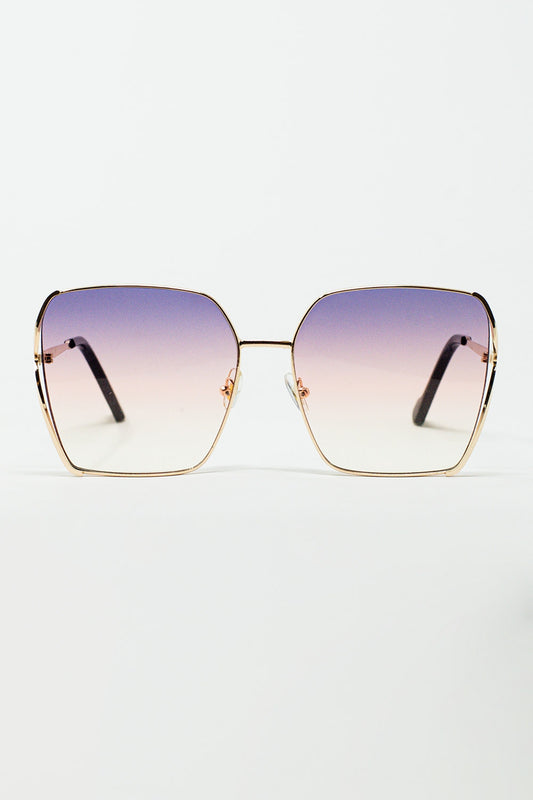 Oversized Square Metal Sunglasses In Purple Gradient Lens - Sunglasses