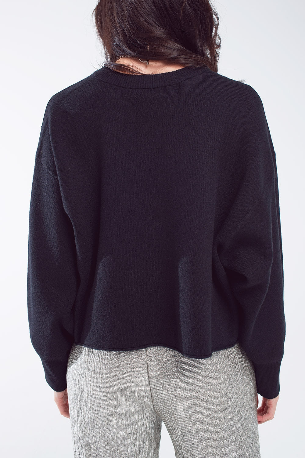 Oversized Sweater With Boatneck in Black - T-shirts
