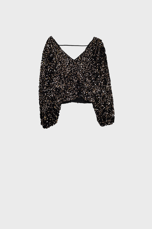 Oversized top with balloon sleeves and sequins - Tops