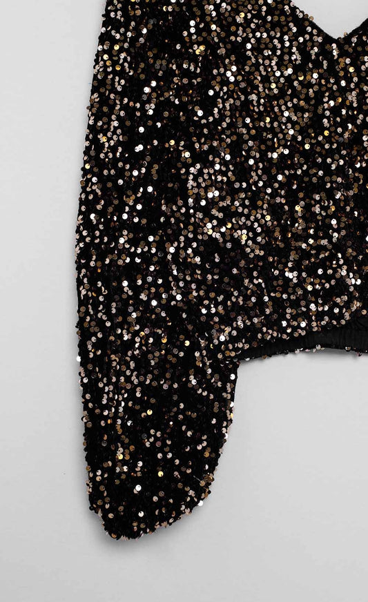 Oversized top with balloon sleeves and sequins - Tops