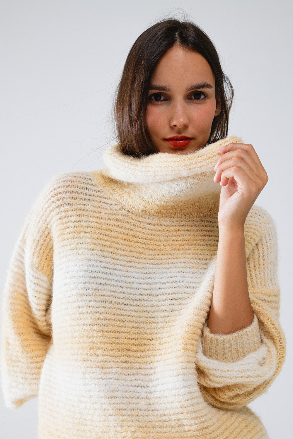 Oversized Turtleneck Comfy Sweater in Warm Neutral Tones - Jumpers