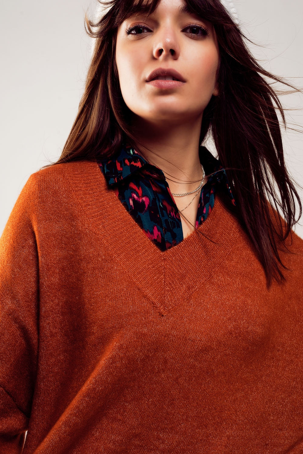 Oversized v neck sweater dress in orange Q2 Sweaters BoutiqueLua