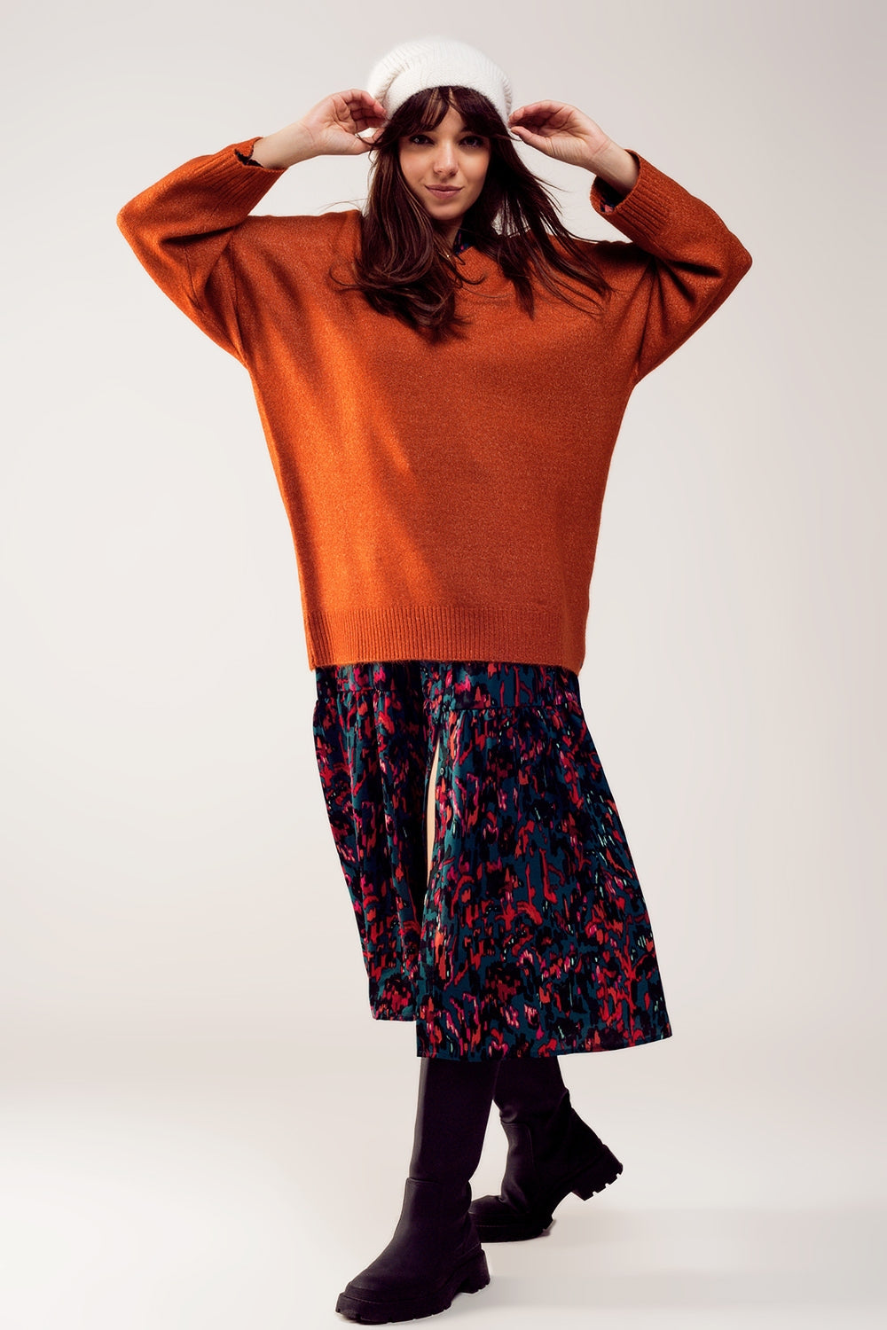 Oversized v neck sweater dress in orange Q2 Sweaters BoutiqueLua