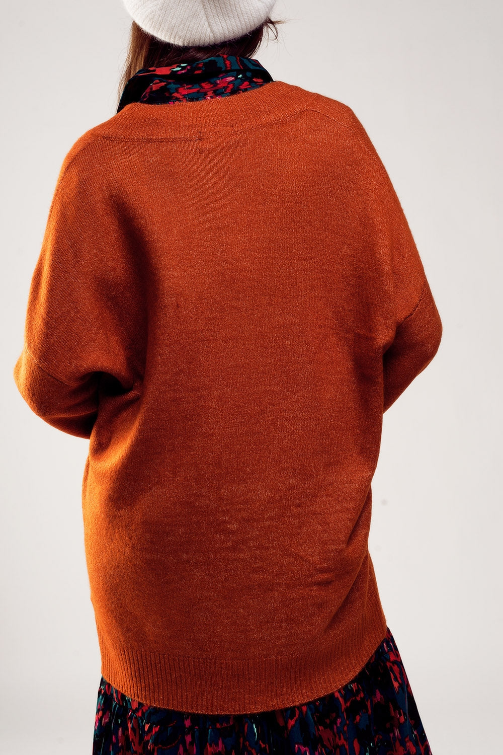 Oversized v neck sweater dress in orange Q2 Sweaters BoutiqueLua