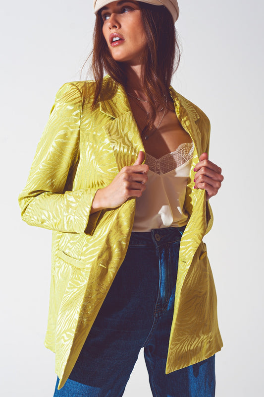 Oversized Zebra Print Blazer in Green - Blazers