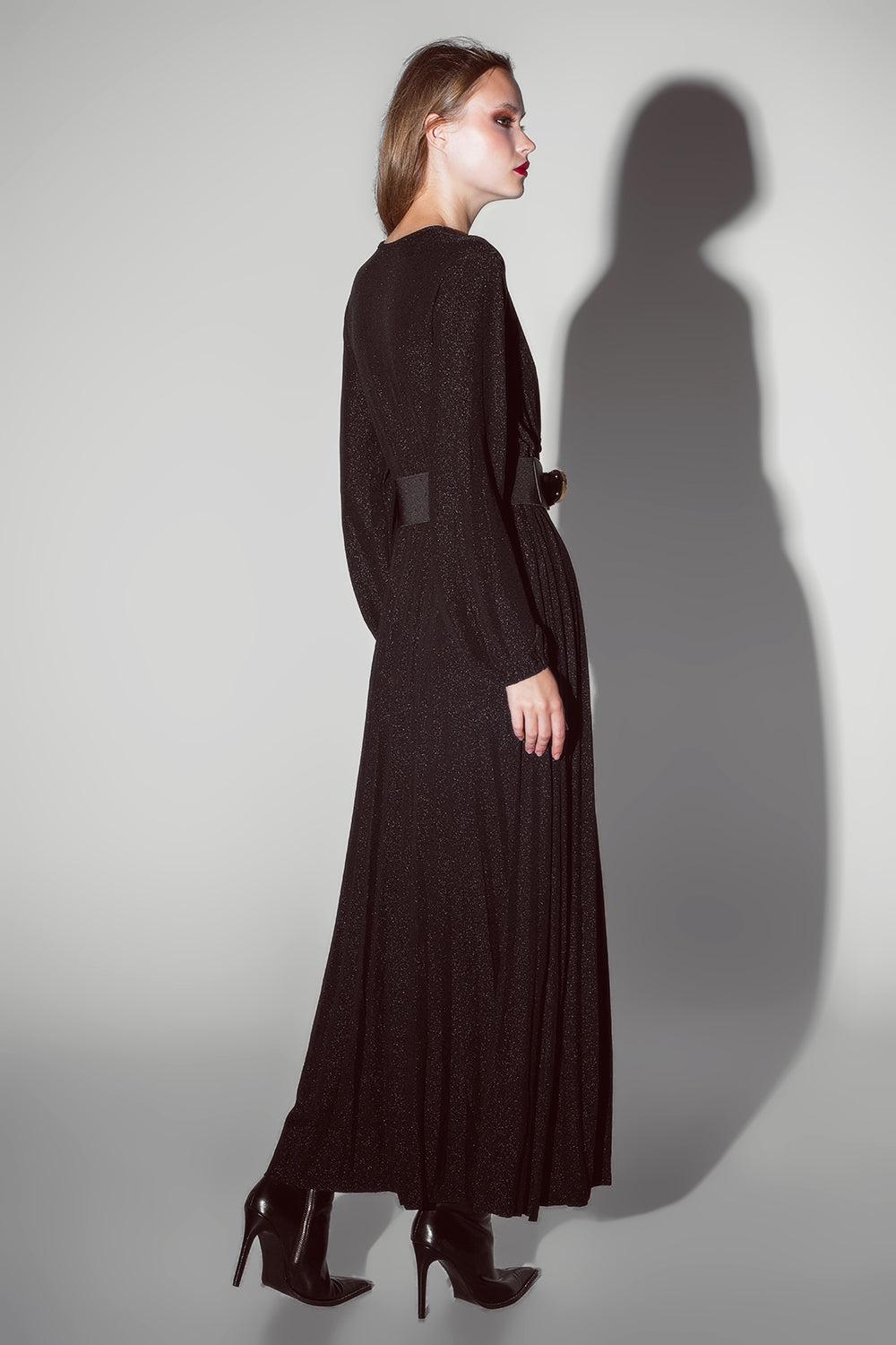Party Long sleeve maxi dress with glitter in black Q2 Dresses BoutiqueLua