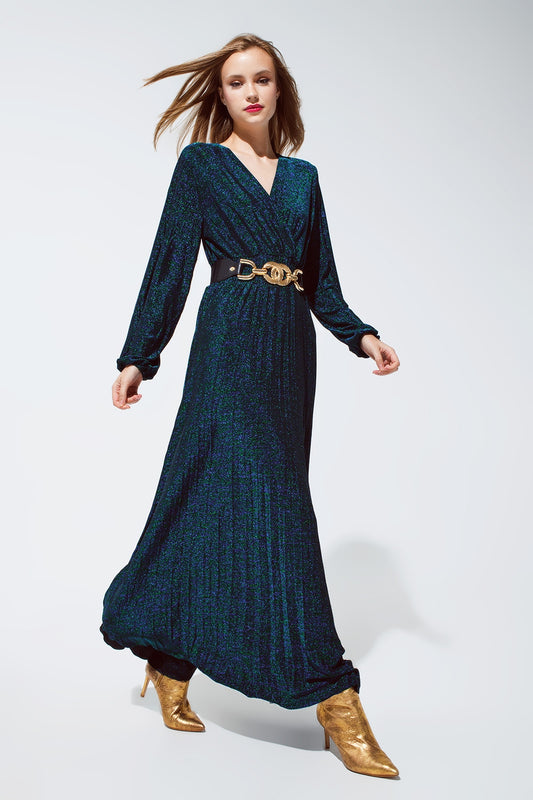Party Long sleeve maxi dress with glitter in green - Dresses