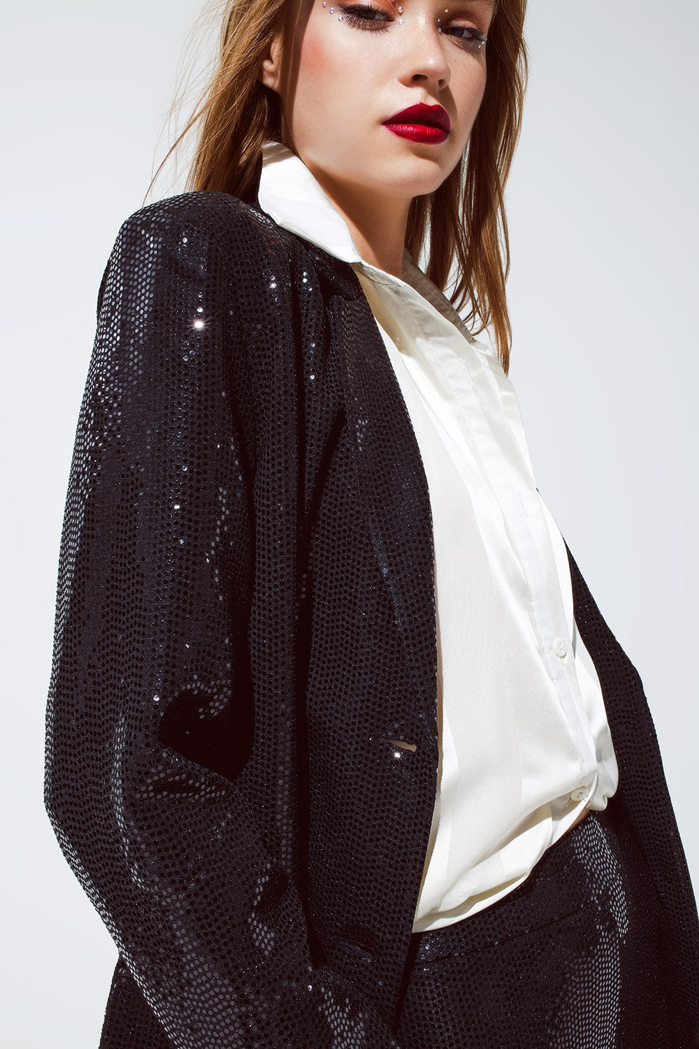 Party Relaxed Sequined Blazer in Black Q2 Coats and Jackets BoutiqueLua