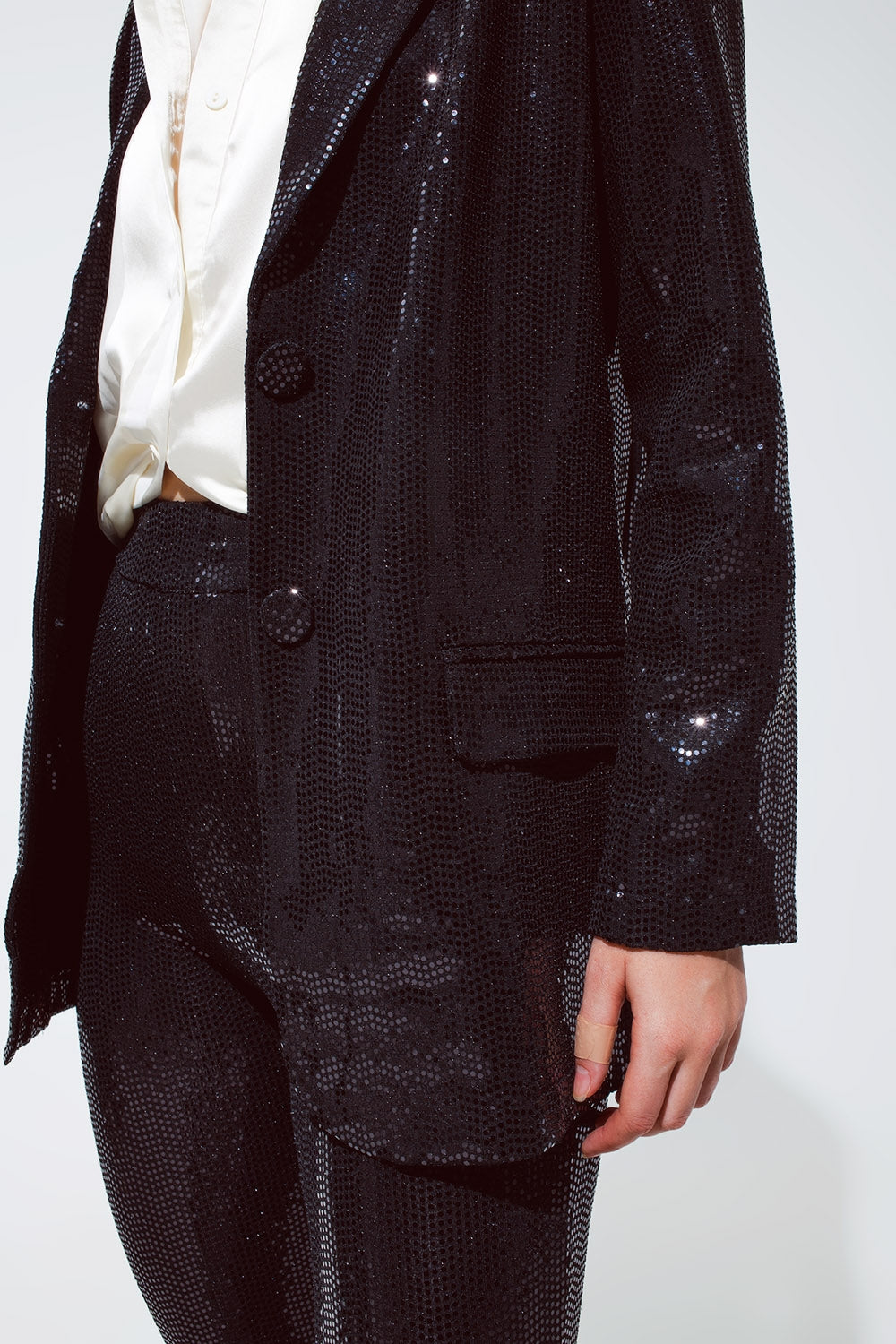 Party Relaxed Sequined Blazer in Black Q2 Coats and Jackets BoutiqueLua