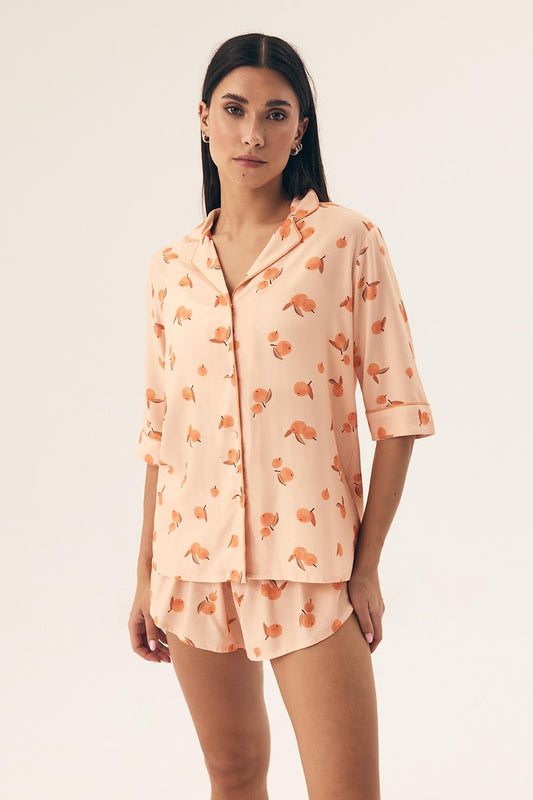 Peach Print Pyjama Shorts Set orange - Pyjama Set