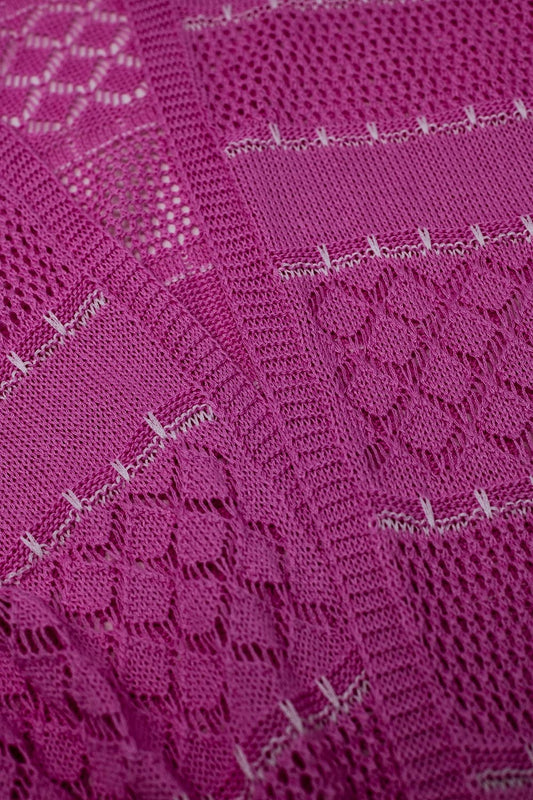 Pink Crochet Maxi Cardigan With Long Sleeves - Sweaters