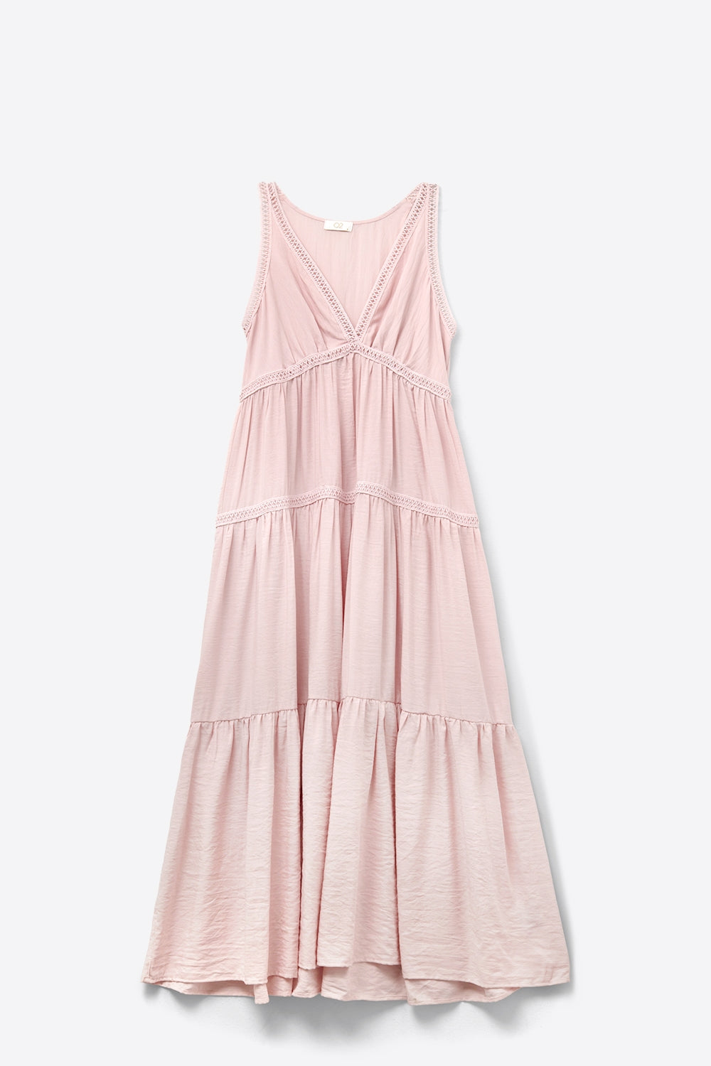 Pink Maxi Dress With Lace Details and boho style - Dresses