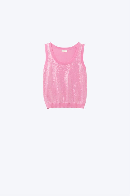 pink sleeveless knitted sweater with sequins - Sweaters