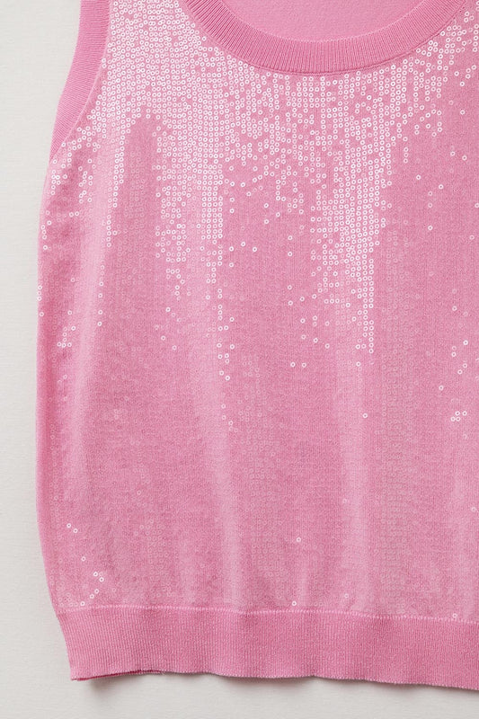 pink sleeveless knitted sweater with sequins - Sweaters