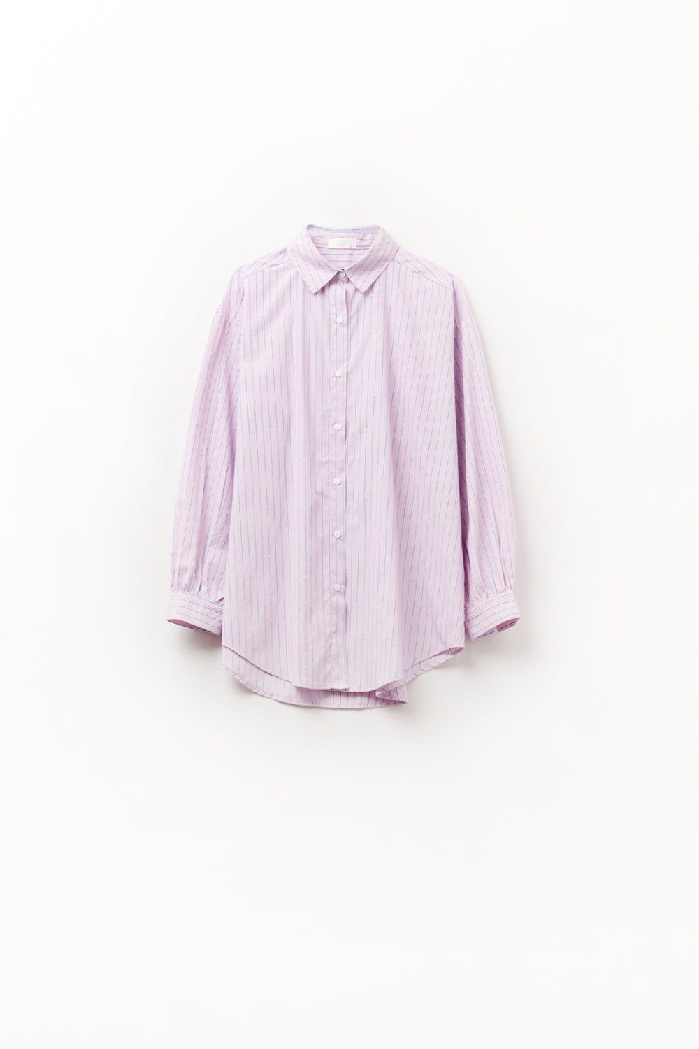 Pink striped poplin shirt embellished with strass - Shirts