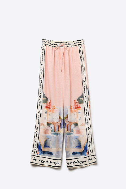 pink summer watercolor print Pants - Trousers